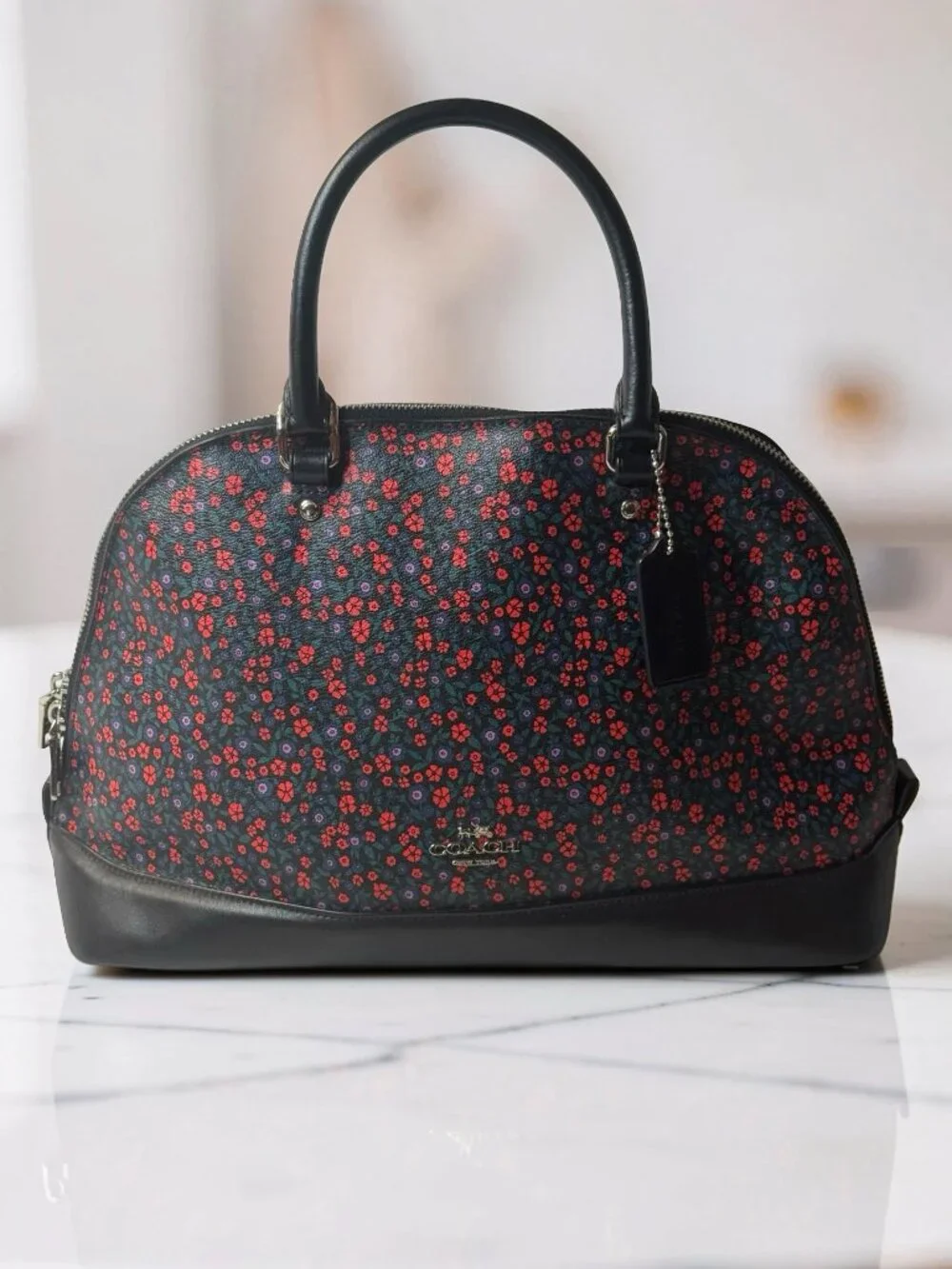 Coach Sierra Ranch Floral Dome Satchel Black Zip Top Structured Bag